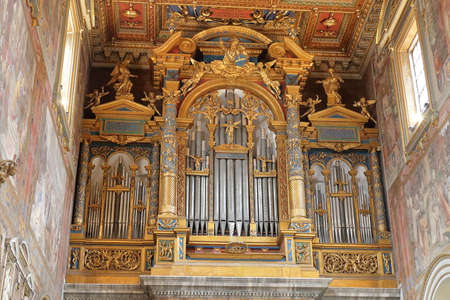 Pipe organ inside the Papal Archbasilica of St. John in the Lateran in Rome, Italyのeditorial素材