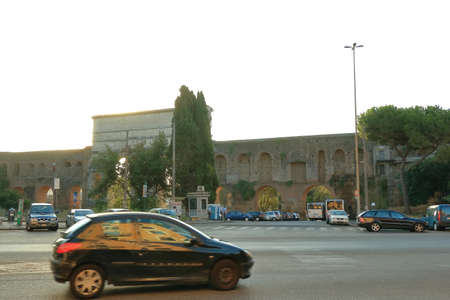 Rome, Italy - August 17, 2015: Vehicles at the Piazza Di Porta Maggiore  in the early morningのeditorial素材