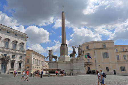 Rome, Italy - August 17, 2015: Tourists near the obelisk in Piazza del Quirinaleのeditorial素材