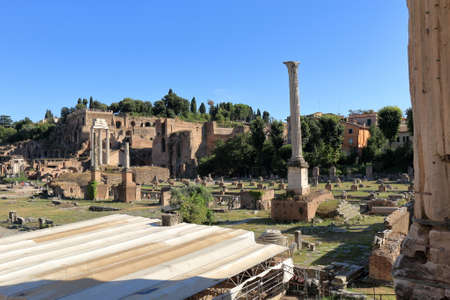 The ruins of the ancient Roman forum in Italyの写真素材