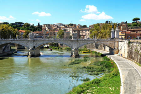 Rome, Italy - August 18, 2015: Bridge Ponte Vittorio Emanuele II in Rome. Vivid colors in sunny dayのeditorial素材