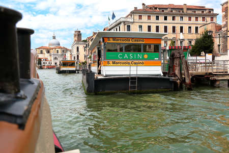Venice, Italy - August 21, 2015: View from the arriving vaporetto to the waterbus stop S. Marcuola Casino in Grand Canalのeditorial素材