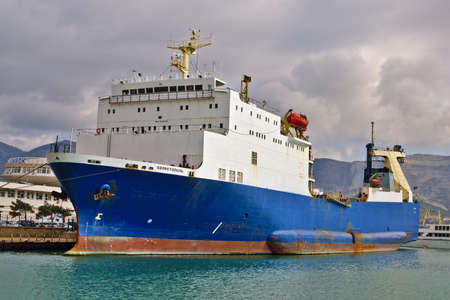 Novorossiysk, Russia - March 31, 2016: Ro-ro passenger ferry Sevastopol IMO 7822184. Tsemess Bay
