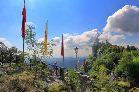 Going tourists near Cesta Tower (De La Fratta) on the high peak of Mount Titanoのeditorial素材