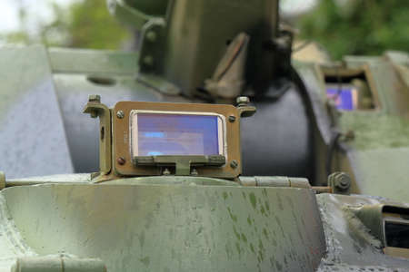Pyatigorsk, Russia - May 9, 2017: BTR-80 (wheeled amphibious armoured personnel carrier designed in the USSR) on the street. Tank Periscope, detailsのeditorial素材