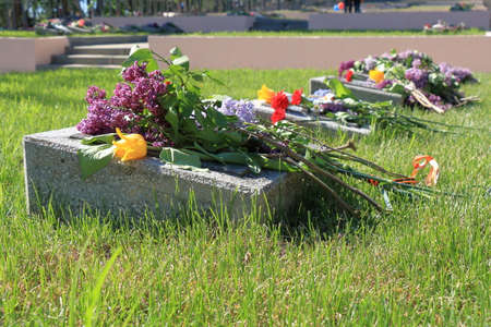 Pyatigorsk, Russia - May 9, 2017: Memorial of Military Glory in Pyatigorsk. Flowers on the graves of soldiers who died during the Great Patriotic Warのeditorial素材