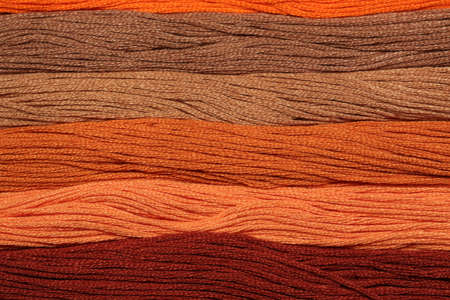 Multicolored cotton threads for embroidery are arranged in a row. Background