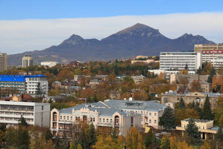 Pyatigorsk, Russia - October 28, 2017: Cityscape. View of Pyatigorsk City and Mount Beshtau from Mount Mashuk.のeditorial素材
