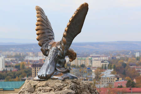 Pyatigorsk, Russia - October 28, 2017: The bronze sculpture of an eagle fighting a snake. This is a official symbol of the Caucasian Mineral Waters. This monument was opened in 1901のeditorial素材