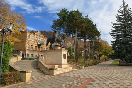 Pyatigorsk, Russia - October 28, 2017: Scenic view of the equestrian monument to General Aleksey Petrovich Yermolov (Russian Imperial general of the 19th century in the Caucasus War) in autumnのeditorial素材