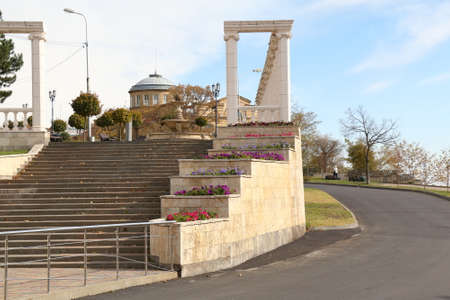 Decorative flower bed at the Colonnade in Gagarin Boulevard in Pyatigorsk, Russiaの写真素材