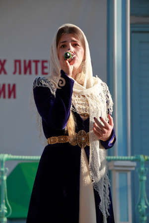 Pyatigorsk, Russia - November 4, 2017: Singer from Ossetia on the stage. Festival of national literatures of the people of Russia. A free concert in honor of National Unity Day in Pyatigorskのeditorial素材