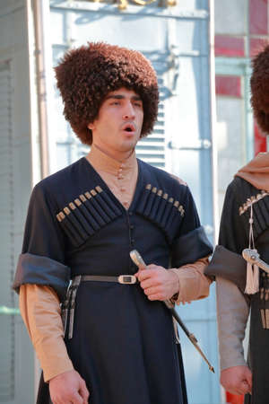 Pyatigorsk, Russia - November 4, 2017: Singer from Ossetia on the stage. Festival of national literatures of the people of Russia. A free concert in honor of National Unity Day in Pyatigorskのeditorial素材