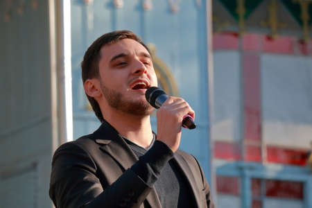 Pyatigorsk, Russia - November 4, 2017: Singer from Chechen Republic at the Festival of national literatures of the people of Russia. Tsvetnik Park. Celebrating the Day of National Unity in Russiaのeditorial素材