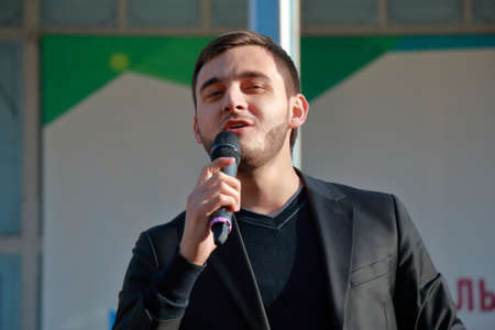 Pyatigorsk, Russia - November 4, 2017: Singer from Chechen Republic at the Festival of national literatures of the people of Russia. Tsvetnik Park. Celebrating the Day of National Unity in Russiaのeditorial素材
