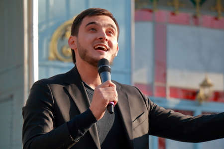 Pyatigorsk, Russia - November 4, 2017: Singer from Chechen Republic at the Festival of national literatures of the people of Russia. Tsvetnik Park. Celebrating the Day of National Unity in Russiaのeditorial素材