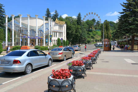 Kislovodsk, Russia - July 16, 2017: View of the Vokzalnaya street in Kislovodsk towards the Atrium shopping centerのeditorial素材