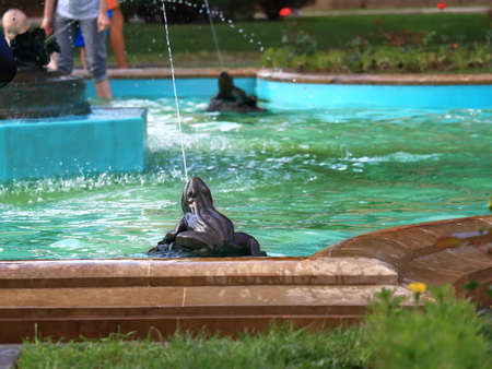 Kislovodsk, Stavropolsky Region, Russia - July 16, 2017: CThe Frog sculpture in the Frog Fountain close-up. This fountain near Narzan Gallery in Kislovodskのeditorial素材