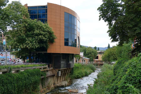 Kislovodsk, Stavropol Region, Russia - July 30, 2017: View of the modern shop building on a riverbank Berezovaya in Kislovodskのeditorial素材