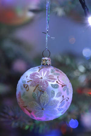 Christmas toy in the form of a ball close-up