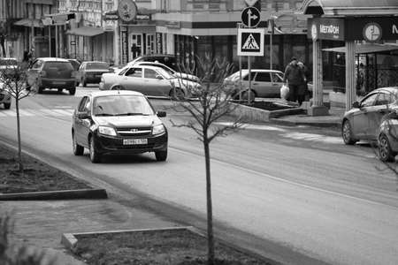Pyatigorsk, Russia - January 29, 2018: The car is moving along the street in Pyatigorsk