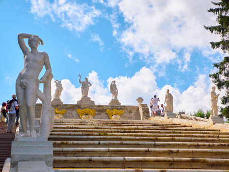Peterhof, Saint Petersburg, Russia - August 3, 2017: Details of the Golden Mountain Cascade fountain. Is located in the Western part of Lower Park in Peterhofのeditorial素材