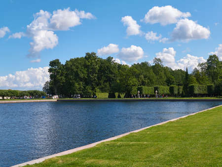 Peterhof, Saint Petersburg, Russia - August 3, 2017: View to the pond near the Marley Palace in Peterhofのeditorial素材