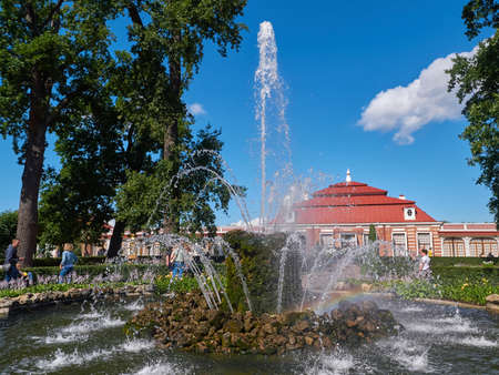 Peterhof, St. Petersburg, Russia - August 3, 2017: The fountain in Monplaisir Garden in Peterhofのeditorial素材
