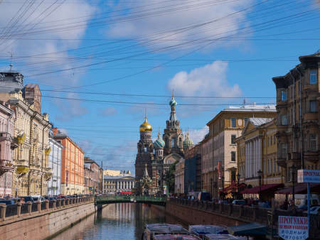 St. Petersburg, Russia - August 8, 2017: View of the Cathedral of the Savior on Blood in St. Petersburg from Griboedov Canalのeditorial素材