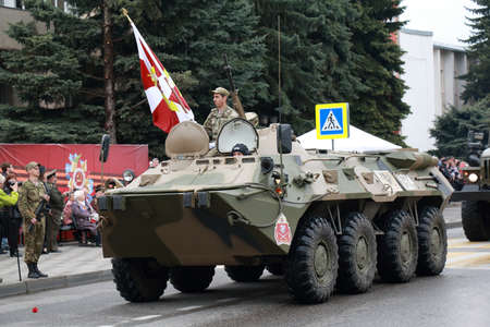 Pyatigorsk, Russia - May 9, 2018: BTR-80 (GAZ-5903) Legendary wheeled amphibious armoured personnel...