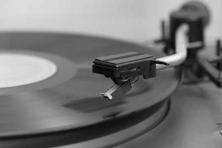 Close-up of a old stereo vinyl record player. Details