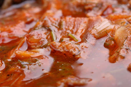 Beef stew in a pot. Details. Abstract background