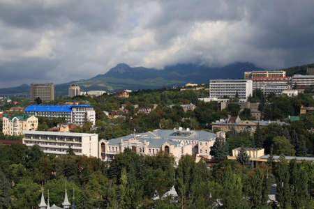 Panoramic view of Pyatigorsk from Mashuk Mountain in a summer day. Pyatigorsk is a resort town in Stavropolsky Krai, Russiaのeditorial素材