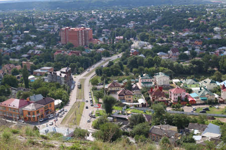 Pyatigorsk, Russia - August 13, 2018: Panoramic view of Pyatigorsk from Mashuk Mountain in a summer day. Pyatigorsk is a resort town in Stavropolsky Krai, Russiaのeditorial素材