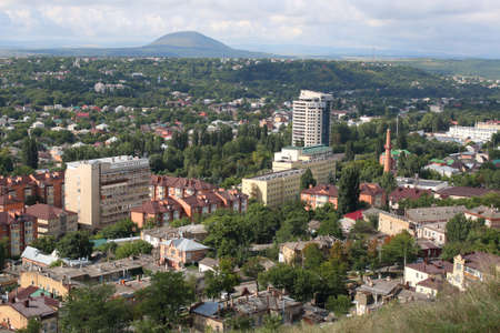 Panoramic view of Pyatigorsk from Mashuk Mountain in a summer day. Pyatigorsk is a resort town in Stavropolsky Krai, Russiaの写真素材