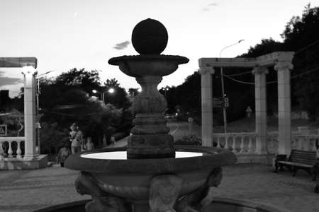 Pyatigorsk, Russia - August 13, 2018: Stone fountain Unknown peoples at background. Gagarin boulevardのeditorial素材