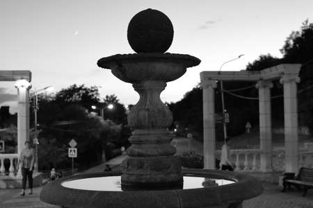 Pyatigorsk, Russia - August 13, 2018: Stone fountain Unknown peoples at background. Gagarin boulevardのeditorial素材
