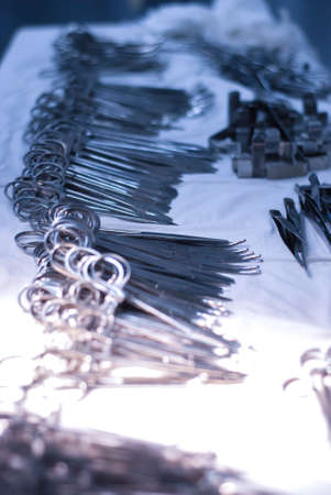 surgical instruments on a sterile table in the operating room. Preparedness before operations