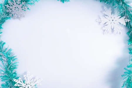 christmas flatley with green and white new year decorations on white background christmas wreath on a white background, flatley, copyspaceの写真素材