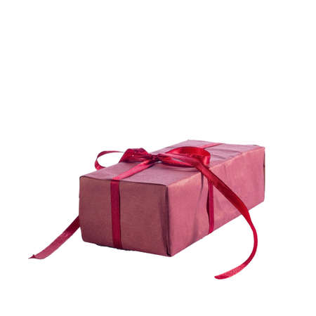 red christmas gift with bow isolate on white background Red gift box with golden ribbon, isolated on...