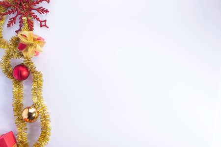 red christmas decorations, new year gifts on white background Christmas collection isolated on white...