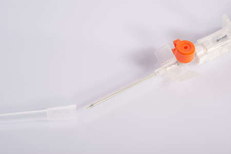 medical catheter for infusion. close-up, on a white background Catheters cannulas isolated on white backgroundの写真素材