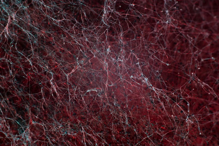 red abstract background textured background. macrophotography of mold. Mold filaments and crystals,...