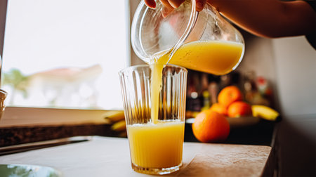 Glass of freshly squeezed orange juice on the table with citrus fruits