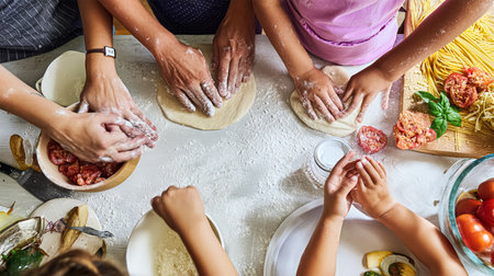 Four hands together. Family. Children and parents