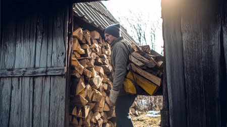 Woodpile lies in a heap, chopped for burning in a furnace. Finely chopped and stacked firewood, background. Laid dry firewood, texture, background. Firewood wall, dry chopped firewood background.の写真素材