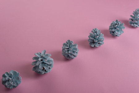 christmas minimalistic concept pink blue paint christmas cones.の写真素材