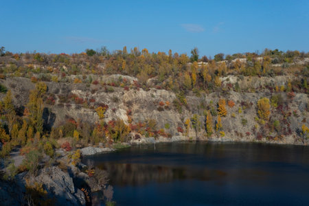 autumn landscape element with mountain lake trees.の写真素材