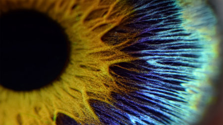 close-up photo (macro photo) of the iris of an eye, ideal for background or texture.の素材