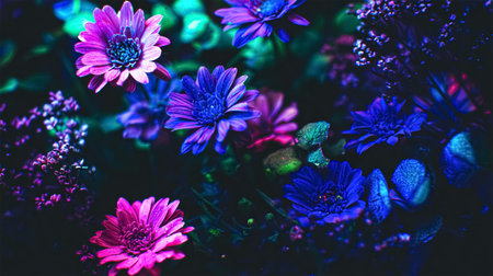 colorful bright bouquet of flowers in neon color.の素材